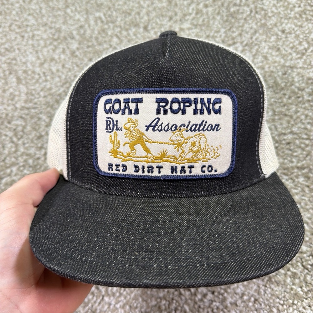 Red Dirt Hat Co Hat Black Cream Snap Back Trucker Cap Goat Roping Association
